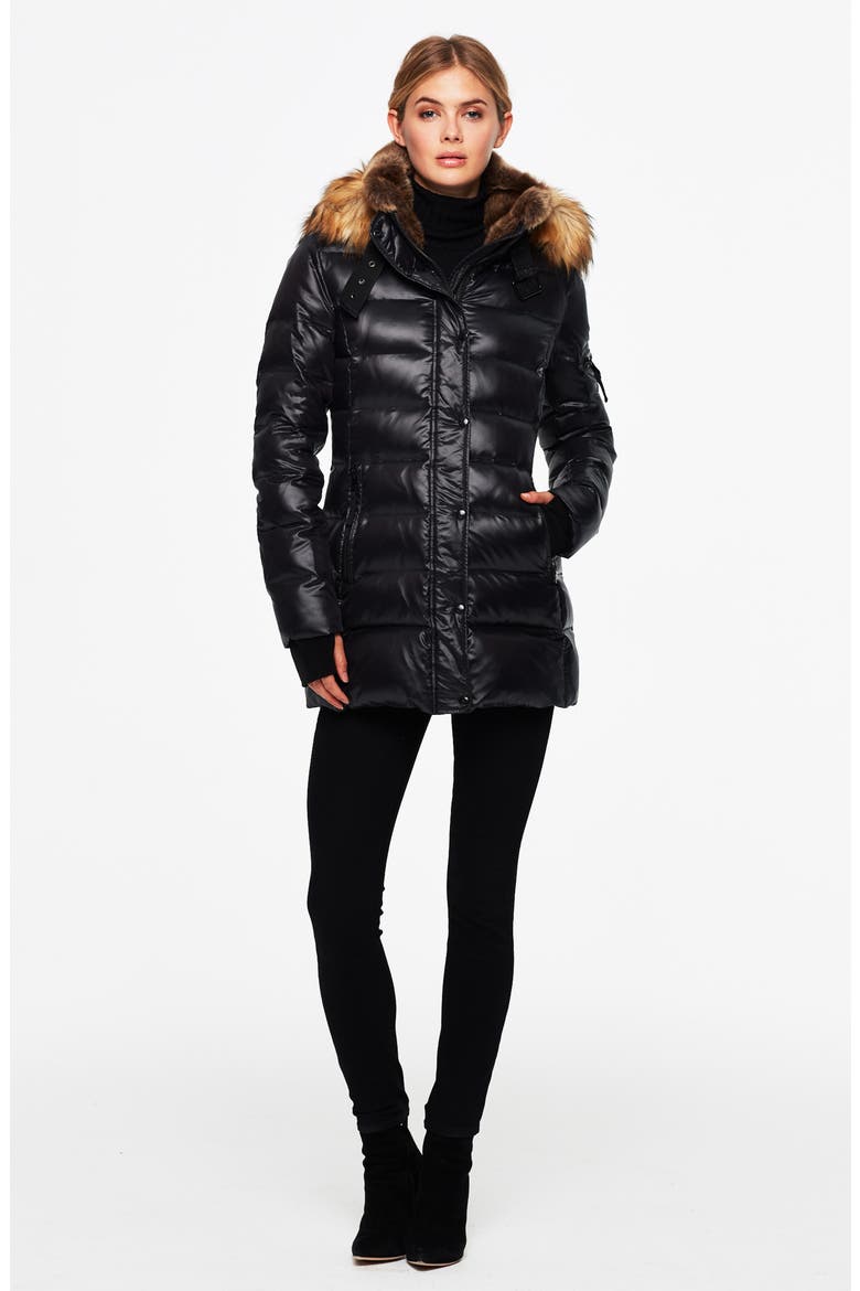 Chelsea Water Repellent Puffer Coat with Faux Fur Trim, Alternate, color, JET/ NATURA