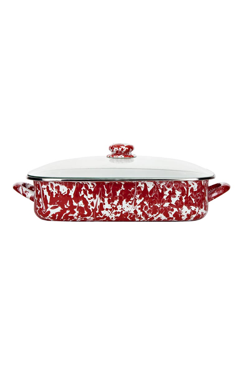 Enamelware Lidded Roasting Pan, Main, color, RED SWIRL