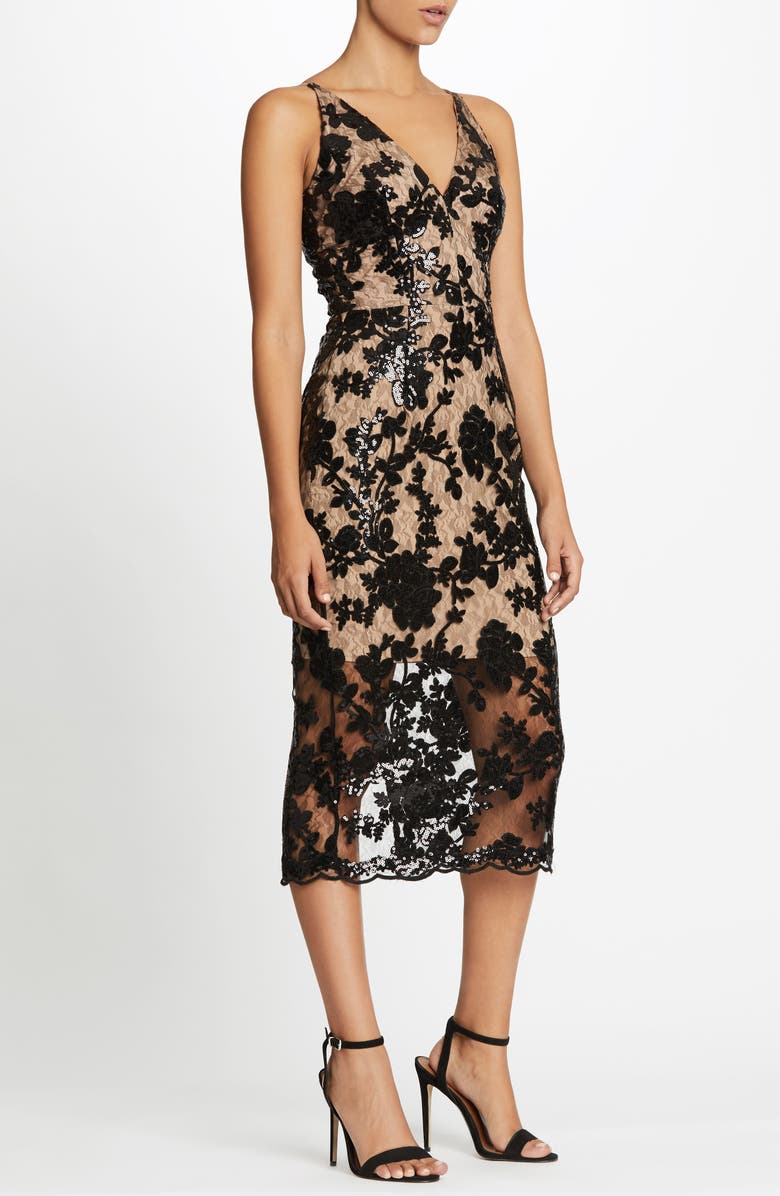 Dress the Population Rebecca Floral Lace Midi Dress, Alternate, color, 
