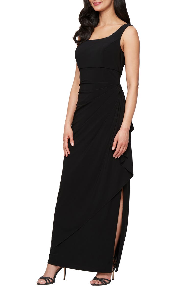 Empire Waist Matte Jersey Gown with Jacket, Alternate, color, BLACK
