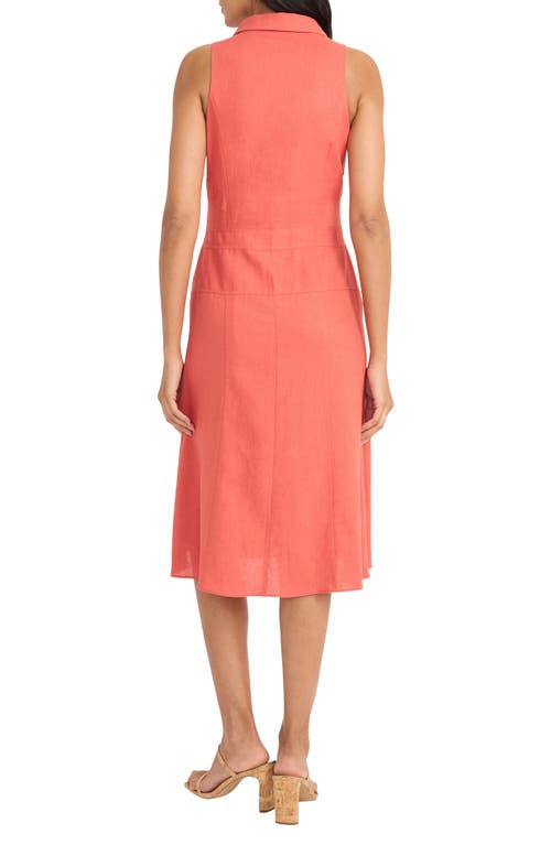 Maggy London Sleeveless Linen Blend Shirtdress In Mineral Red