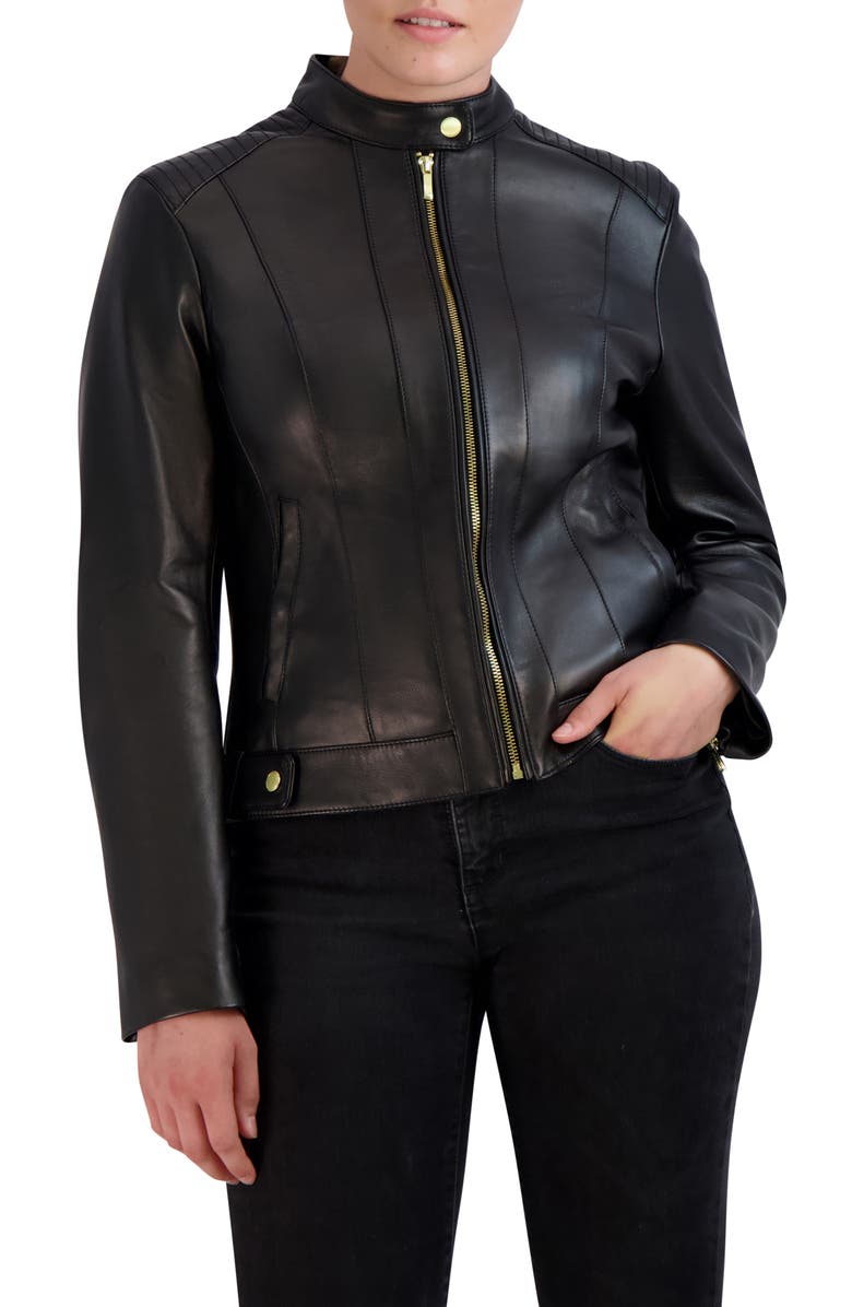 Cole Haan Racer Leather Jacket, Main, color, 