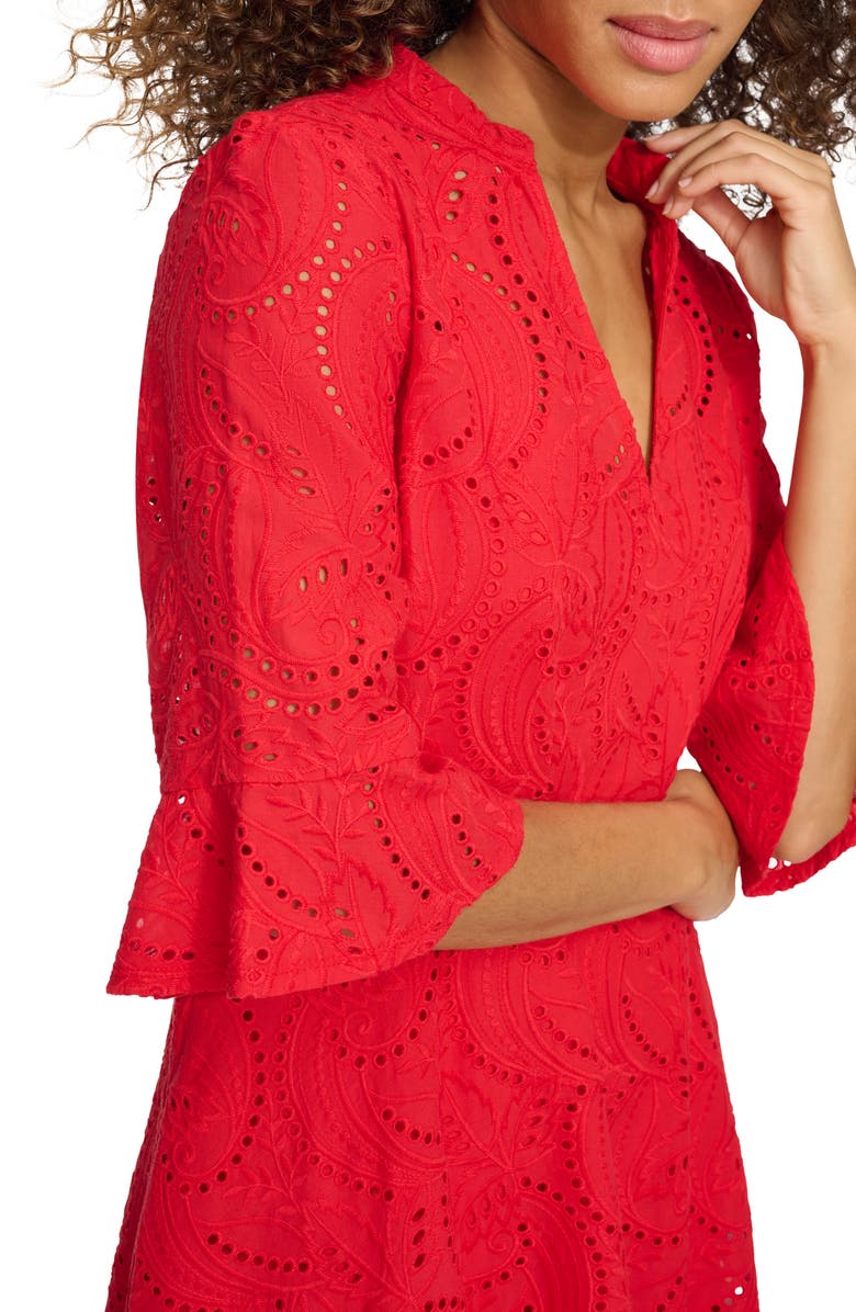 Kensie Embroidered Eyelet Tunic Dress, Alternate, color, Poppy