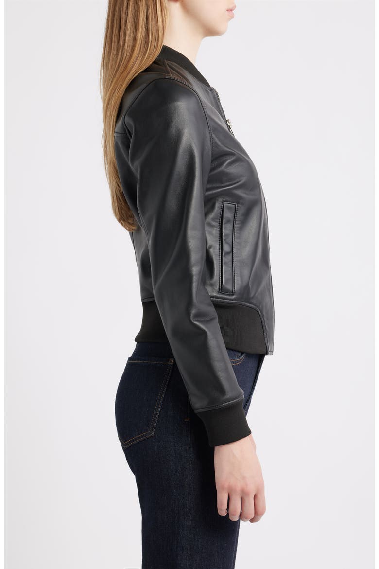 Classic Leather Bomber Jacket, Alternate, color, BLACK