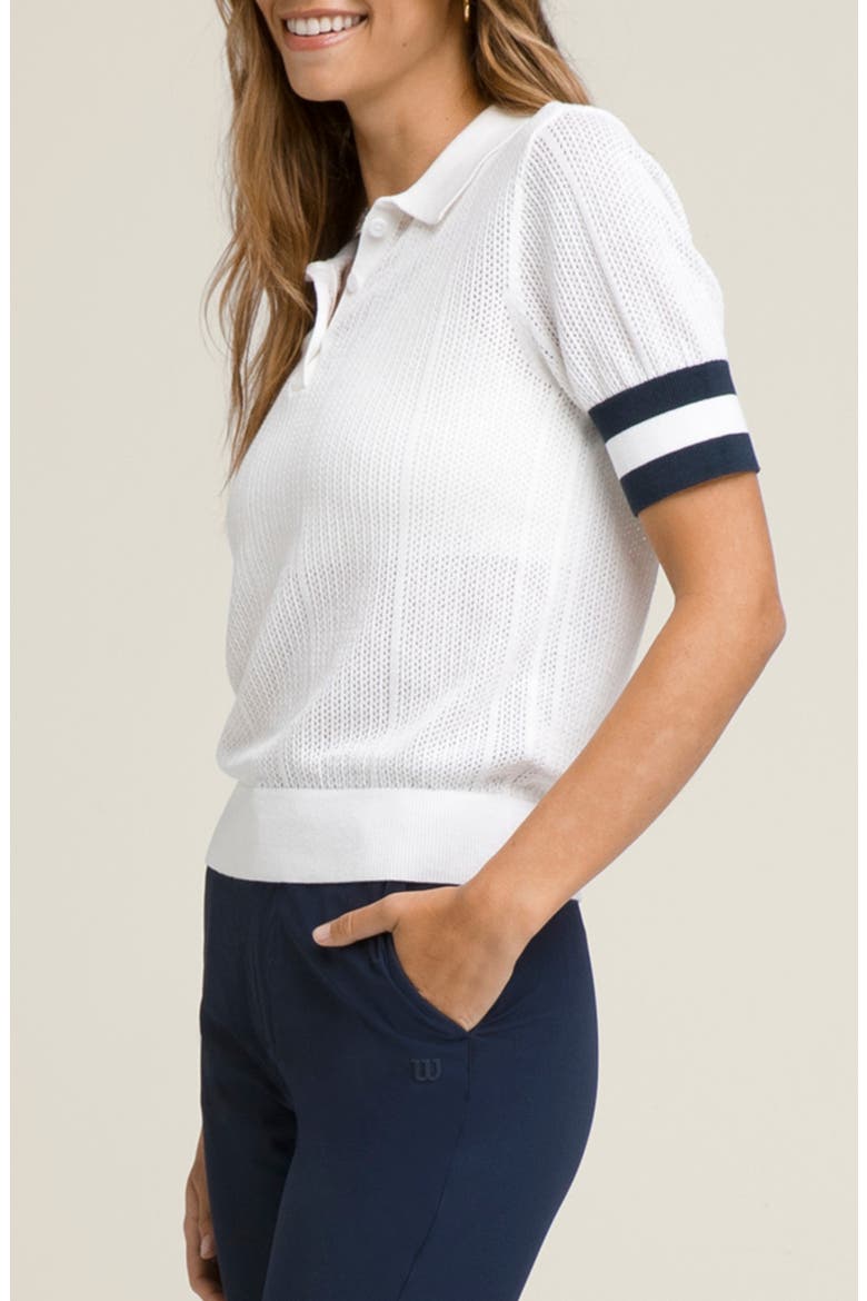 Essex Mesh Stitch Polo Sweater, Alternate, color, BRIGHT WHITE