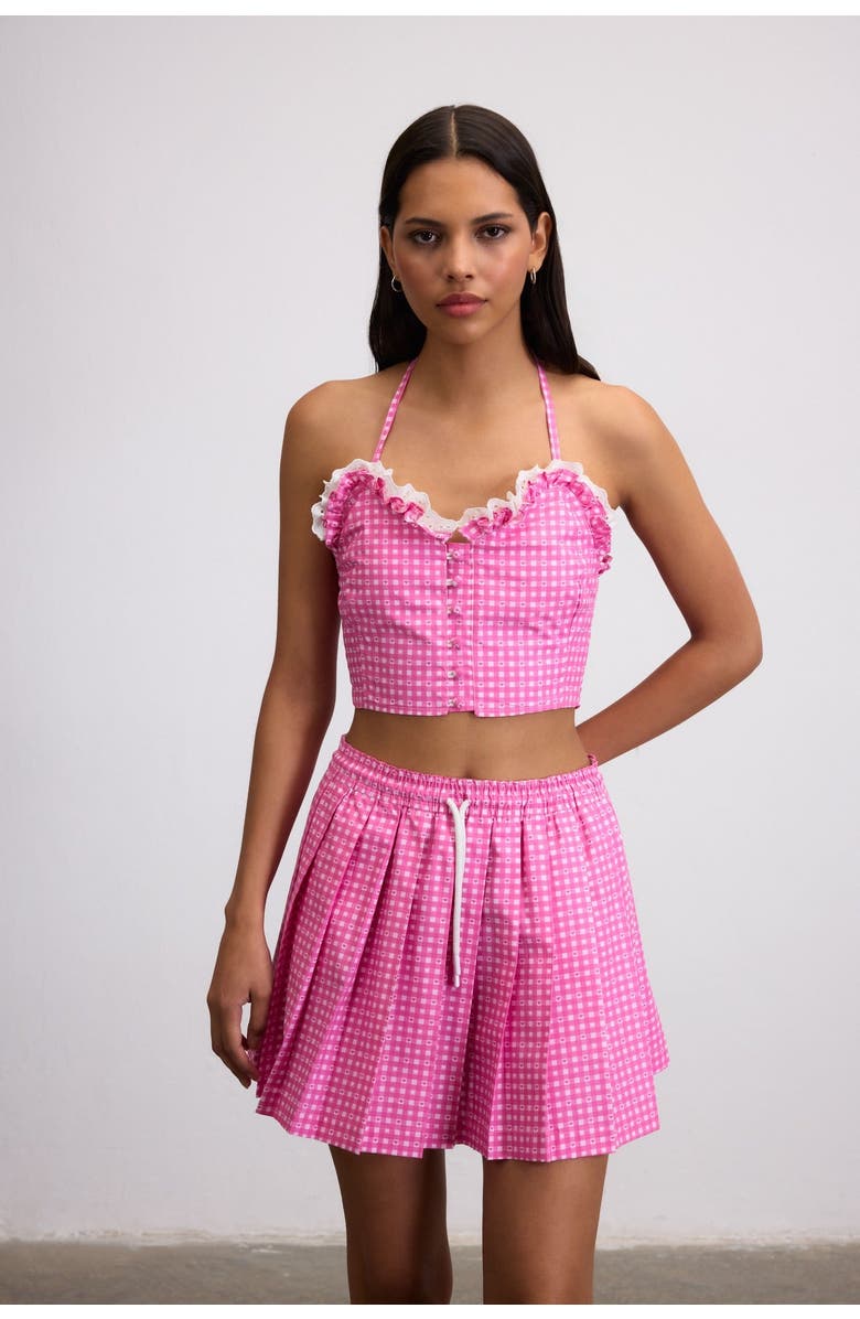 Je Te Veux Sweetheart Gingham Pleated Mini Skirt, Main, color, Pink