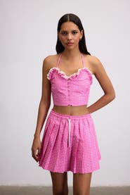 Je Te Veux Sweetheart Gingham Pleated Mini Skirt