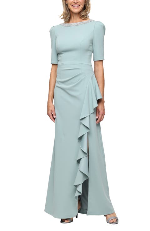 Embellished Neck A-Line Gown