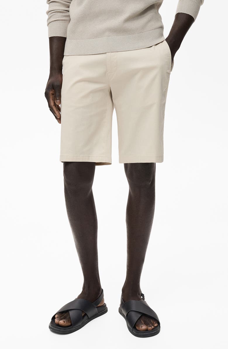 MANGO Flat Front Stretch Cotton Bermuda Shorts, Main, color, Beige