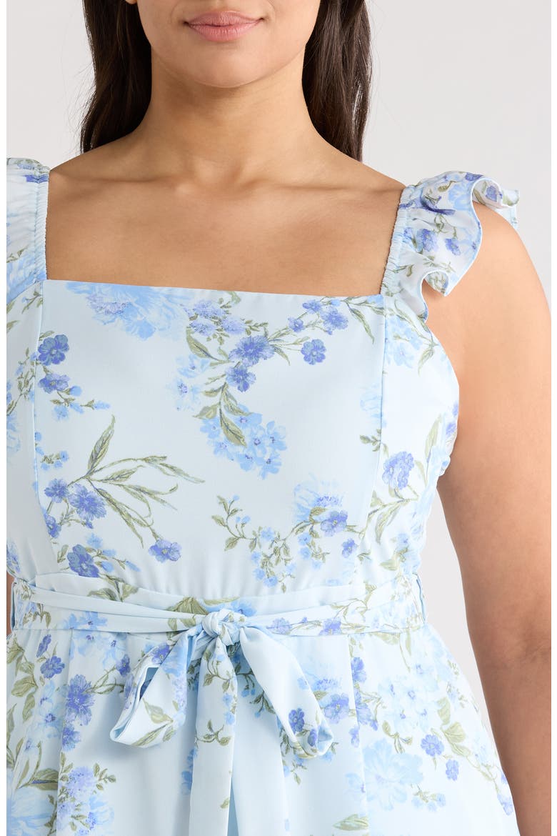 Dusty Floss Floral Flutter Sleeve Tie Belt Jumpsuit, Alternate, color, LIGHT-BLUE-MULTI