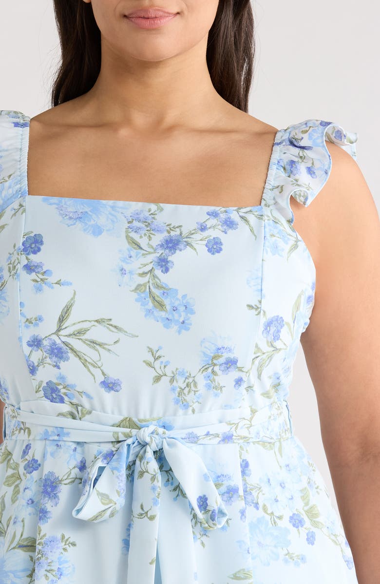 SUGARLIPS Dusty Floss Floral Flutter Sleeve Tie Belt Jumpsuit, Alternate, color, Light-Blue-Multi