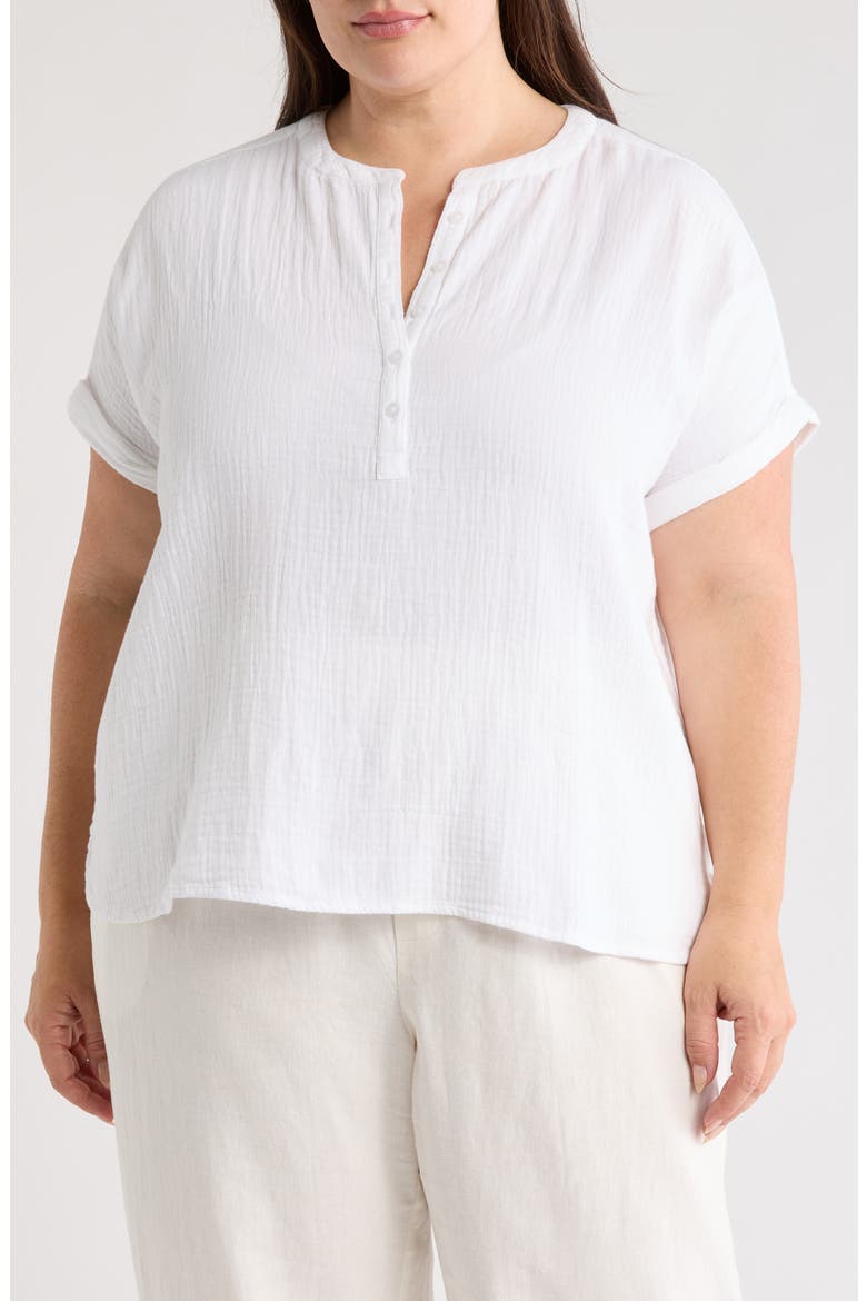 Cotton Gauze Popover Top, Main, color, WHITE