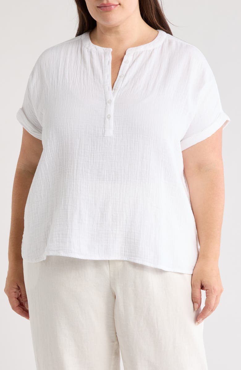 Caslon<sup>®</sup> Cotton Gauze Popover Top, Main, color, White