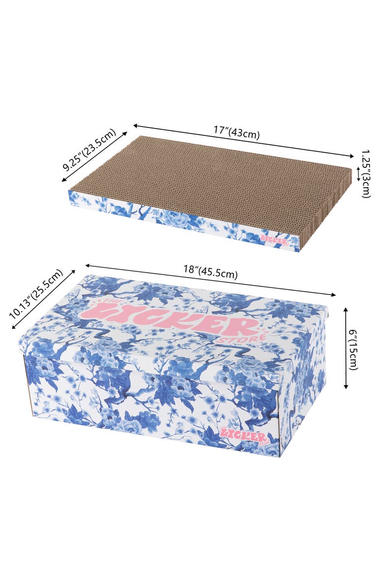 Naomi Modern Cardboard Reversible Cat Scratcher Pad in Box with Catnip, Alternate, color, Blue/White