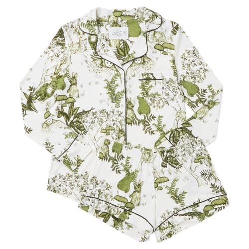 The Cat's Pajamas Pima Knit Holiday Long Sleeved Short Set In Green