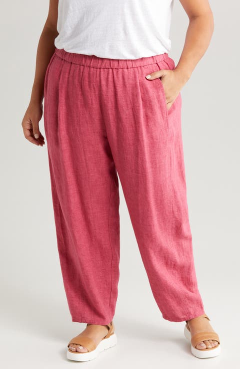 Pleated Organic Linen Ankle Lantern Pants (Plus)