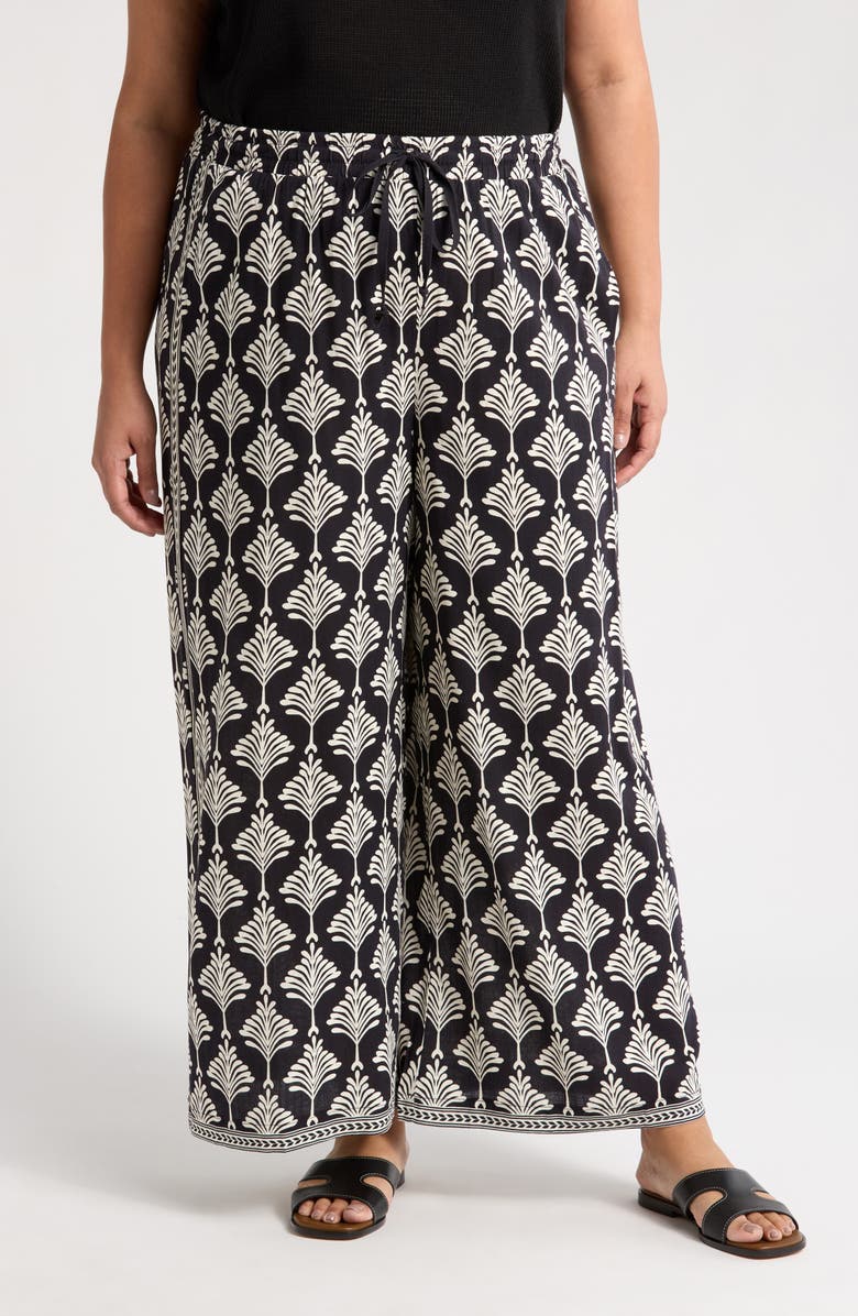 MAX STUDIO Deco Wide Leg Pants, Main, color, Black/ Cream Smalldeco Stamps