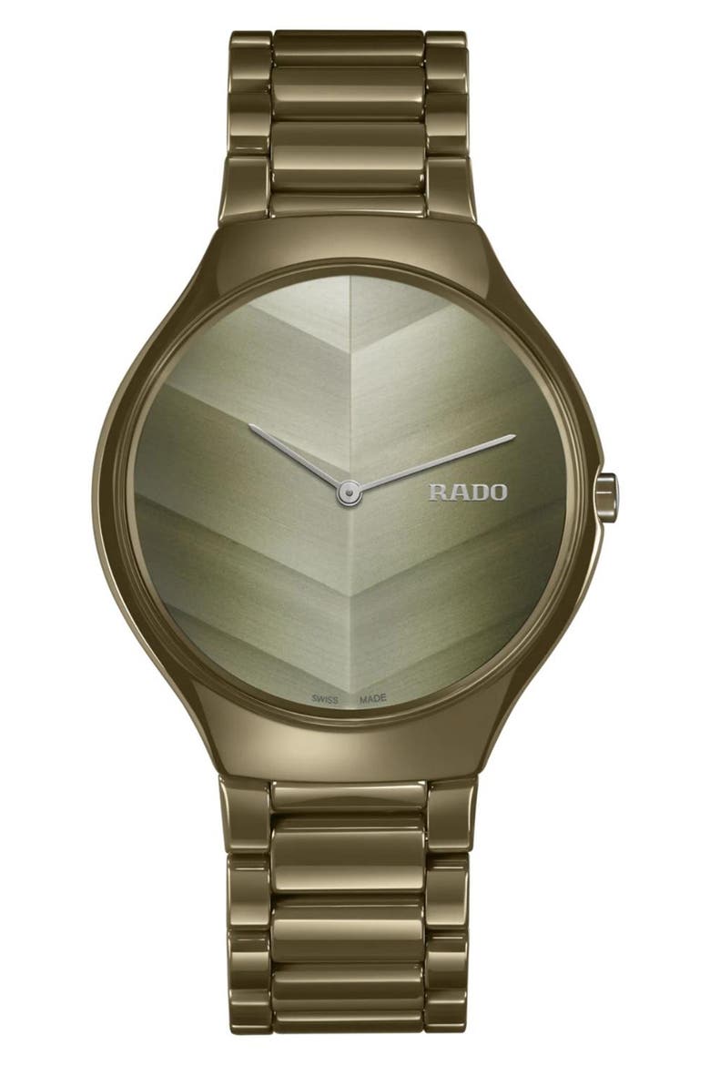 True Thinline x Great Gardens of the World Ceramic Bracelet Watch, 39mm, Main, color, GREEN
