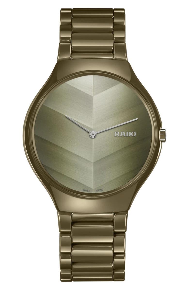 RADO True Thinline x Great Gardens of the World Ceramic Bracelet Watch, 39mm, Main, color, 