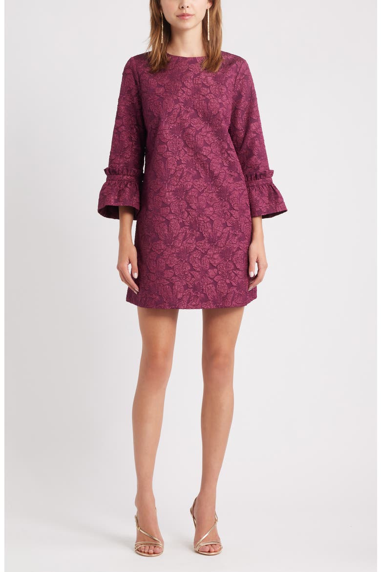 Floral Jacquard Shift Minidress, Main, color, BURGUNDY FIG