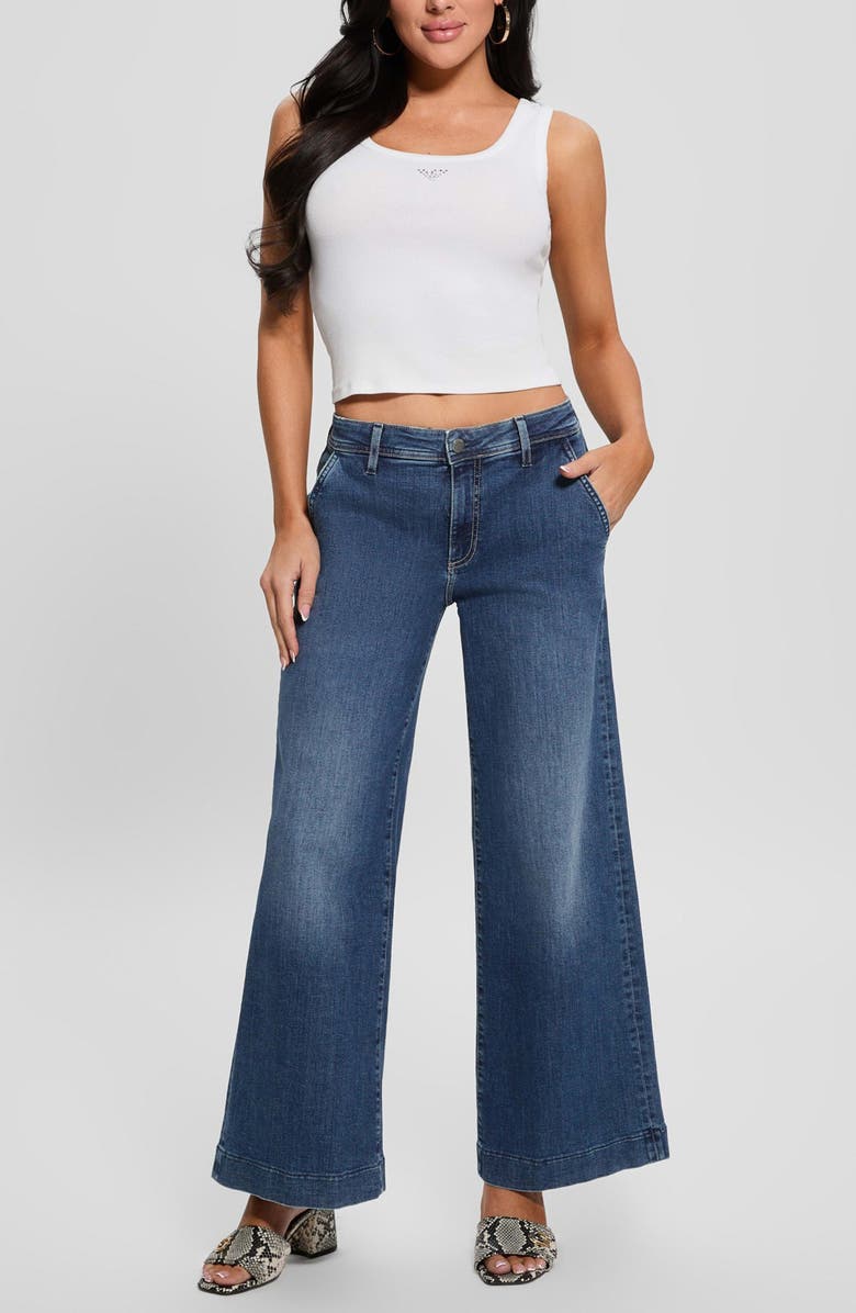 GUESS Zoya Crop Wide Leg Jeans, Alternate, color, Blue