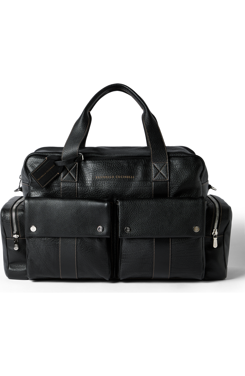 Brunello Cucinelli Grained calfskin leisure bag, Main, color, Black
