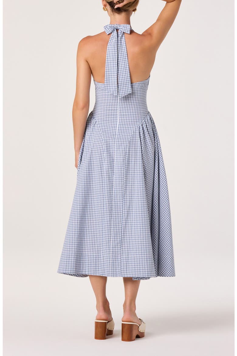 Meana Gingham Halter Neck Drop Waist Midi Dress, Alternate, color, BLUE GINGHAM