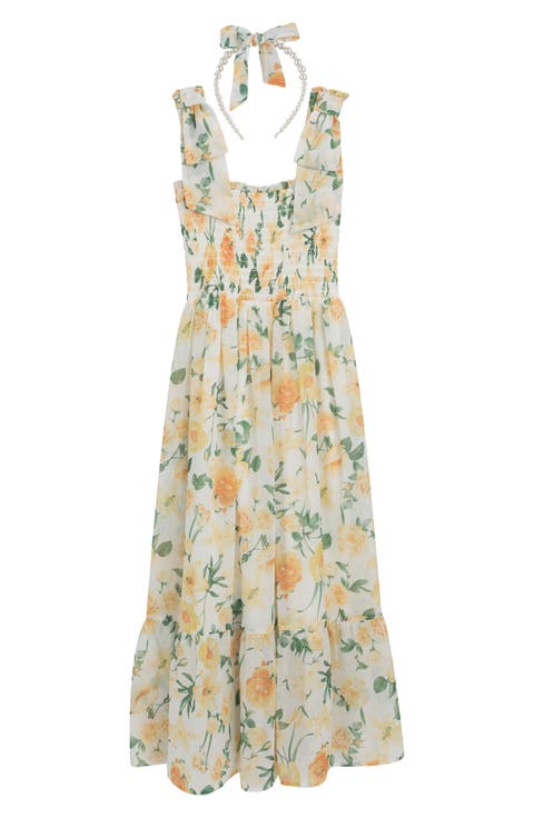 Kids' Floral Smocked Maxi Dress & Bow Headband Set (Big Kid)