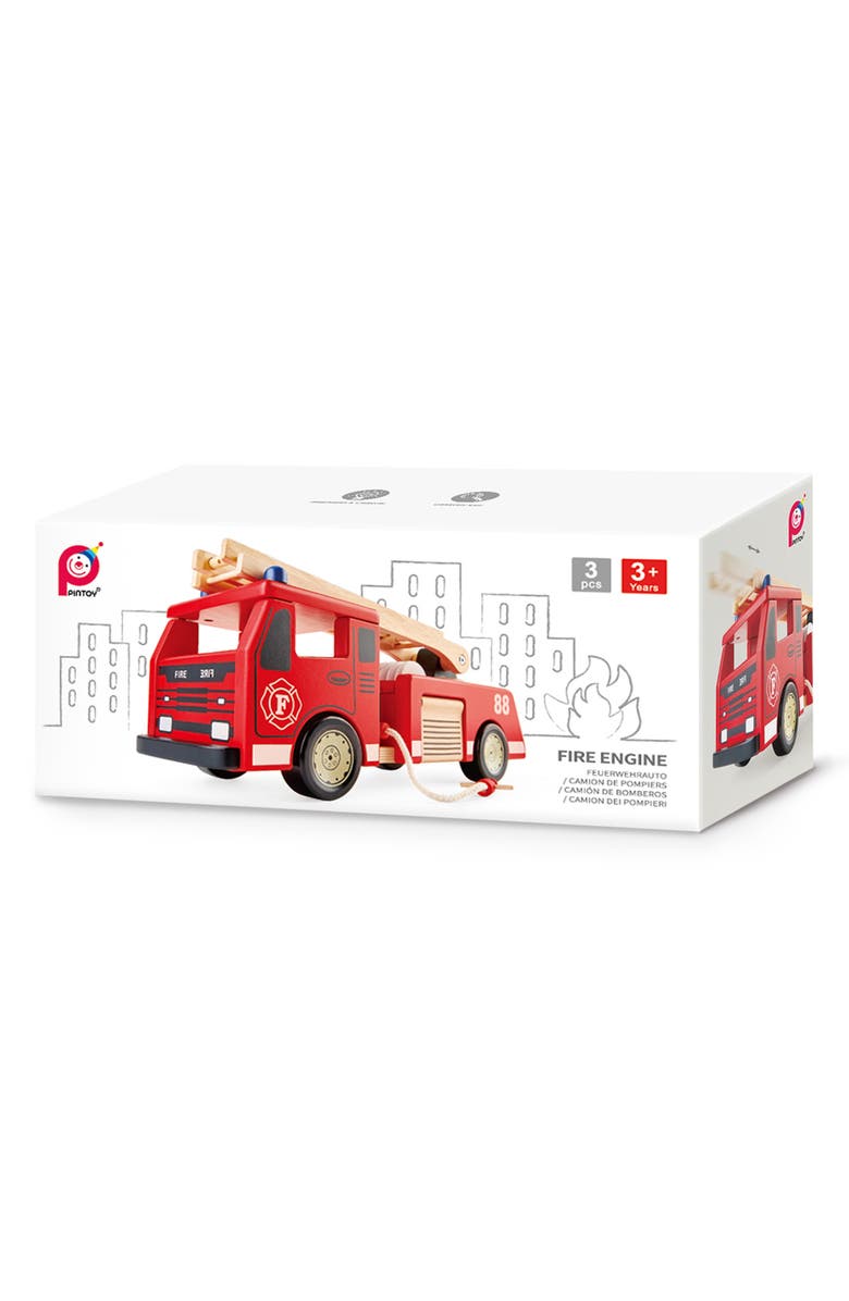 Pintoy Wood Toy Fire Engine, Alternate, color, Red