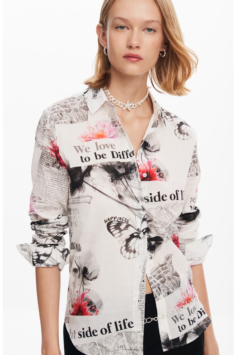 Nara Collage Poplin Button-Up Shirt, Alternate, color, WHITE