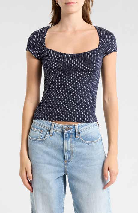 Madden Girl Dot Sweetheart Neck Top