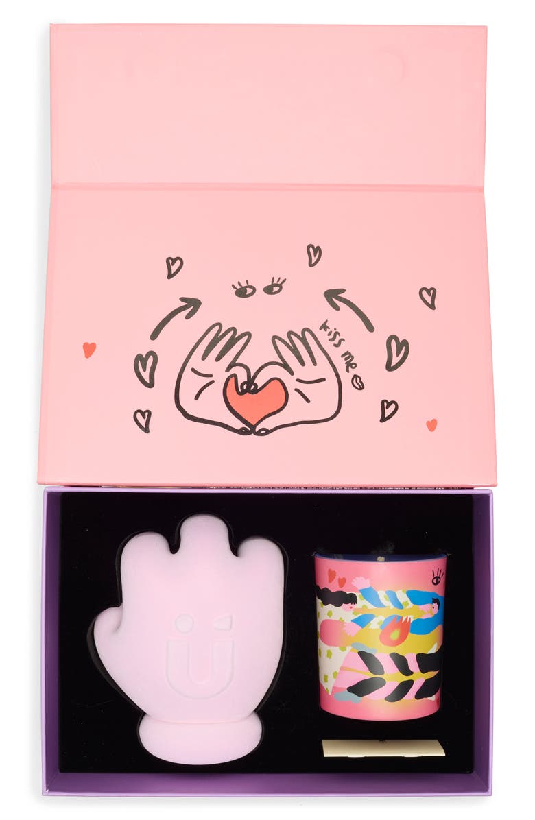 WEKUKU Hold on Tight Berry Scented Candle & Holder Gift Set, Alternate, color, Pink