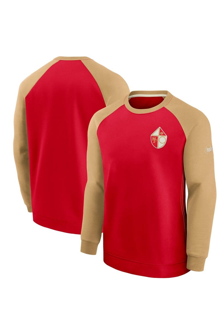 Men's Nike Scarlet/Gold San Francisco 49ers Historic Raglan Crew Performance Sweater, Main, color, Scarlet