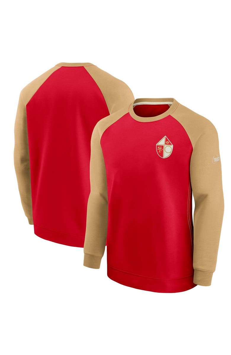 Nike Men's Nike Scarlet/Gold San Francisco 49ers Historic Raglan Crew Performance Sweater, Main, color, Scarlet