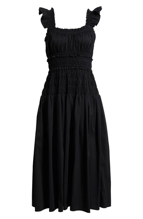 Anne Klein Smocked Ruffle Trim Midi Dress In Black