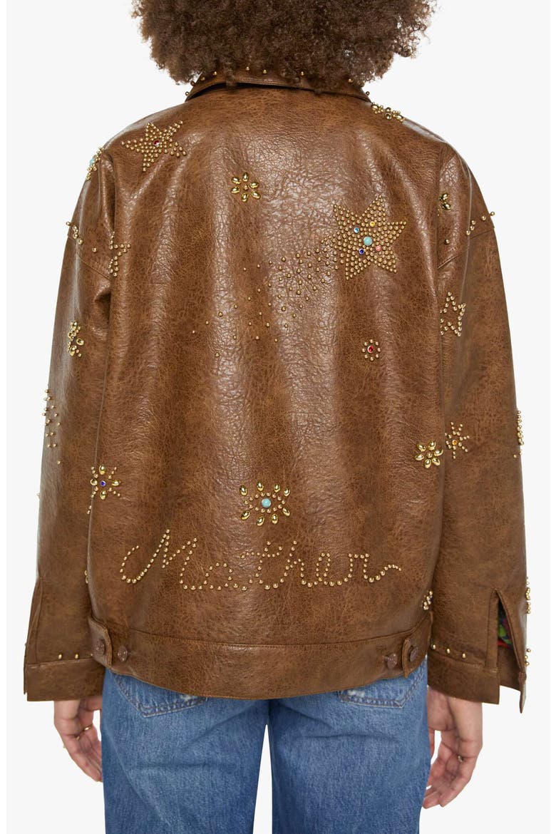 The Zip It Studded Faux Leather Jacket, Alternate, color, BROWN AND CREAM