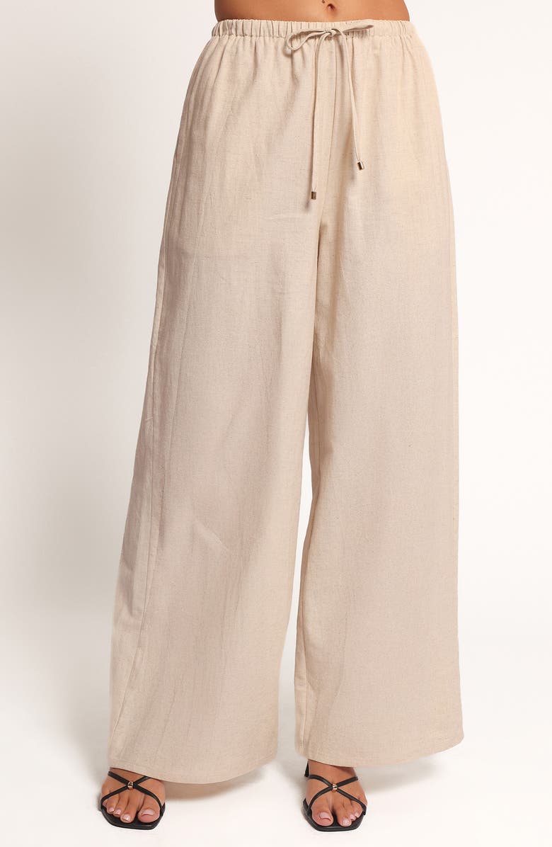 Petal & Pup Trula Linen & Cotton Drawstring Wide Leg Pants, Main, color, Oatmeal