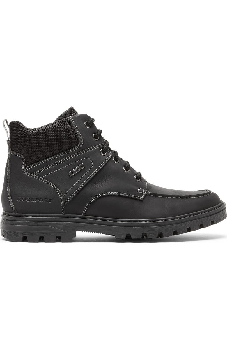 Rockport Waterproof Moc Toe Lug Sole Boot, Alternate, color, Black Lea/Sde