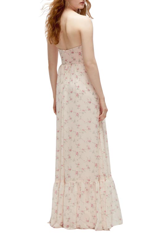 Dessy Collection Strapless Corset Chiffon Gown In Coquette Floral Print