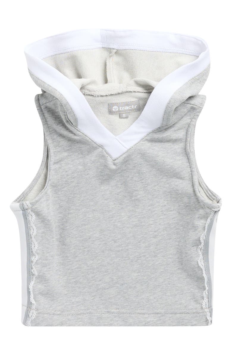 Tractr Kids' Lace Trim Sleeveless Cotton Blend Hoodie, Main, color, Heather Grey