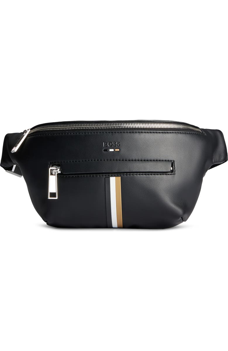BOSS Ray Stripe Faux Leather Belt Bag, Main, color,