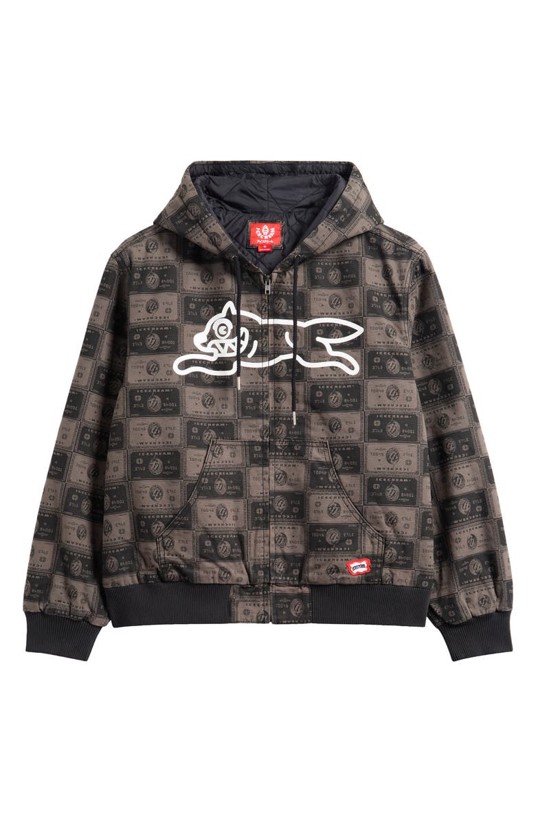 ICECREAM Credit Check Workwear Zip-Up Cotton Graphic Hoodie, Alternate, color, Dark Gull Grey