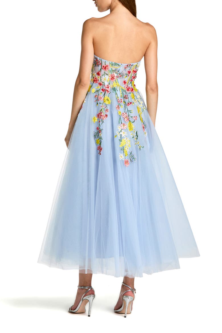 Strapless Floral Embroidered A-Line Midi Dress, Alternate, color, Periwinkle Multi