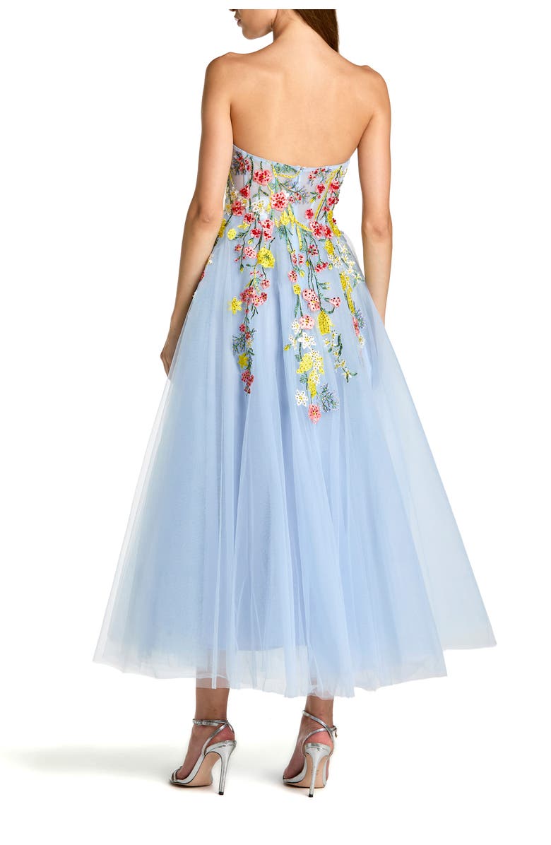 Mac Duggal Strapless Floral Embroidered A-Line Midi Dress, Alternate, color, Periwinkle Multi