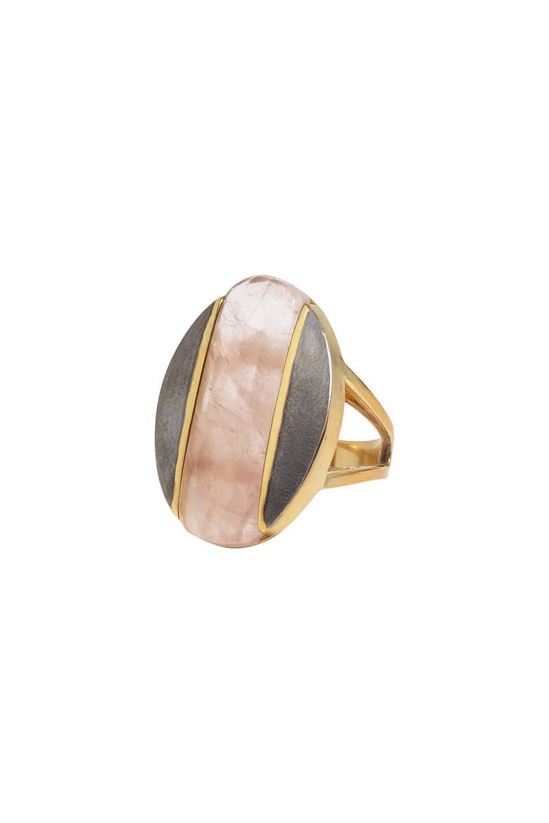 Athena Rose Quartz Gold & Rhodium Ring, Alternate, color, Pink & Gray