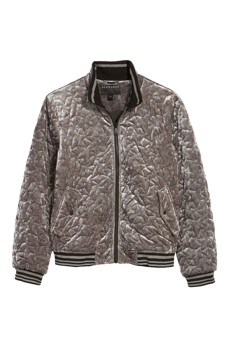 Quilted Velvet Bomber Jacket, Alternate, color, SILVER