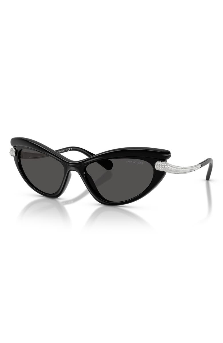 Swarovski 56mm Cat Eye Sunglasses, Alternate, color, Black / Dark Grey