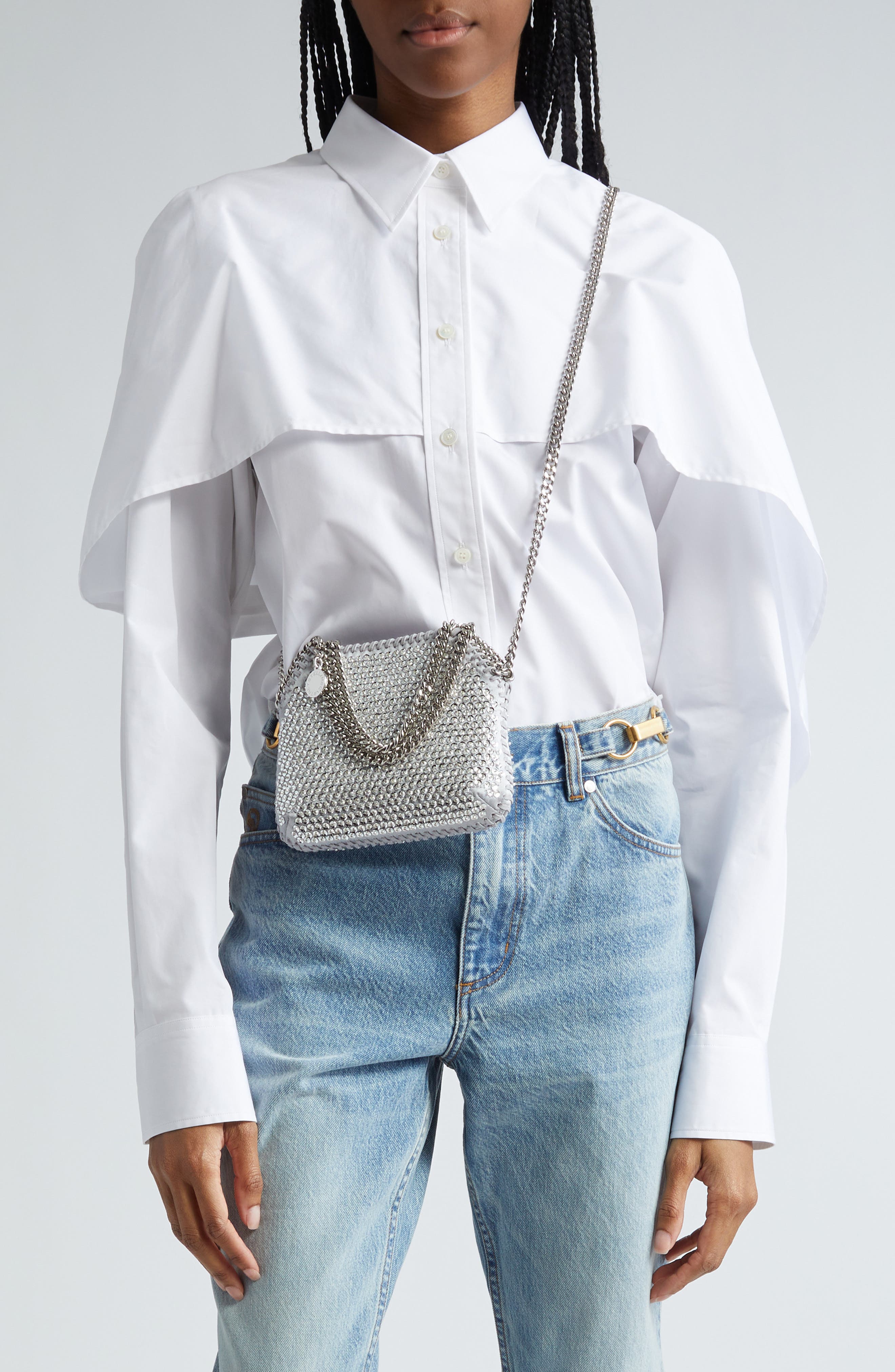Mini Falabella Crystal Embellished Tote, Alternate, color, SILVER