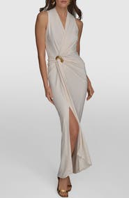 Donna Karan New York Belt Detail Sheath Maxi Dress