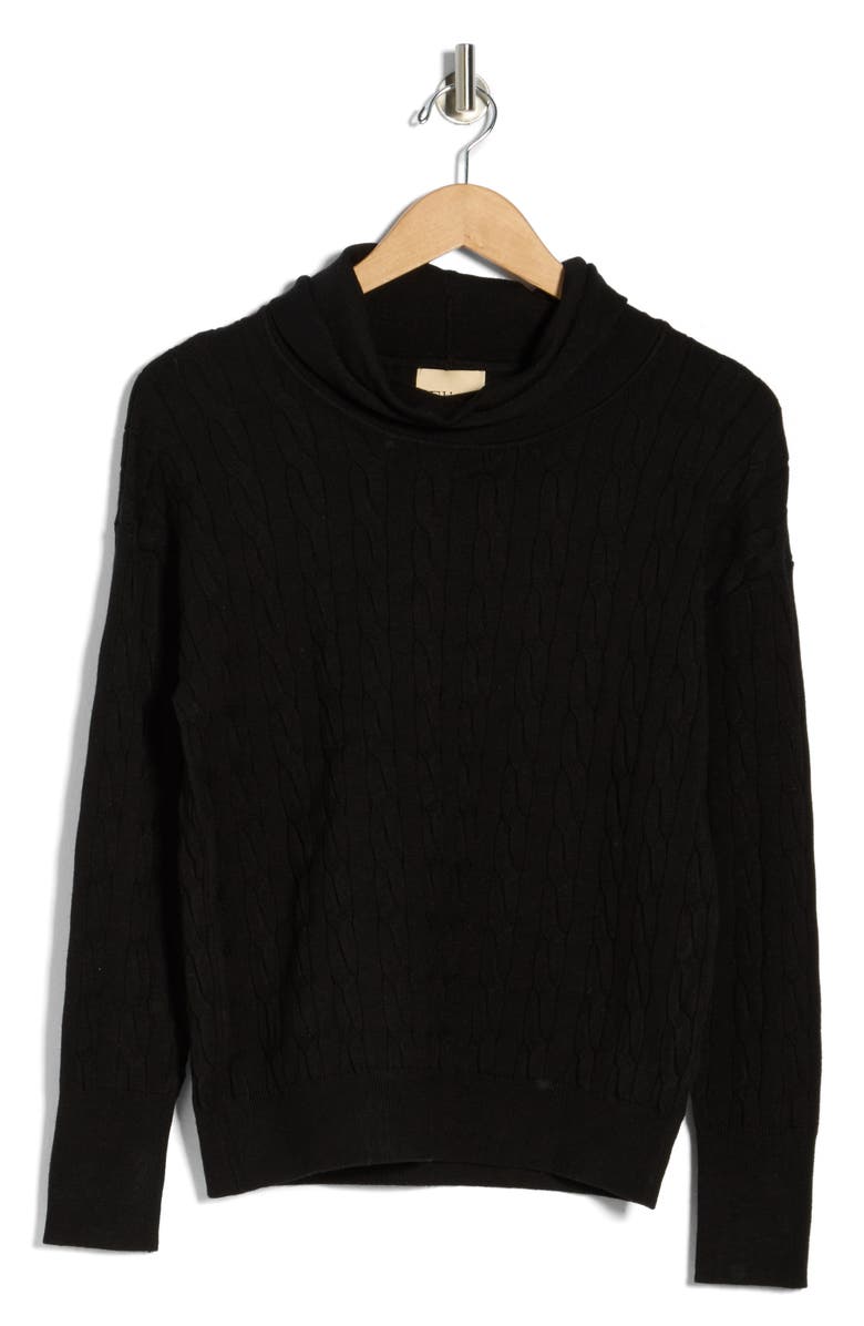 ELIE ELIE TAHARI Cable Stitch Turtleneck Sweater, Alternate, color, Black